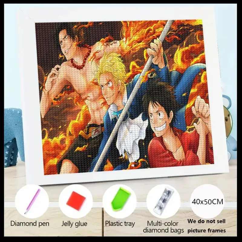 

5D полный дрель комплект алмазной живописи, цельный аниме Луффи Айс Сабо Братья Огонь Приключения Тема DIY Алмазное искусство Горный хрусталь Эмб