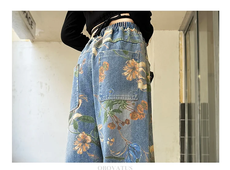 Designer-Jeans für Kinder im High-Street-Stil mit Blumenmuster für Mädchen, trendige Jeanshosen für Teenager, weite Jeanshosen mit Blumenmuster. – Detail 13