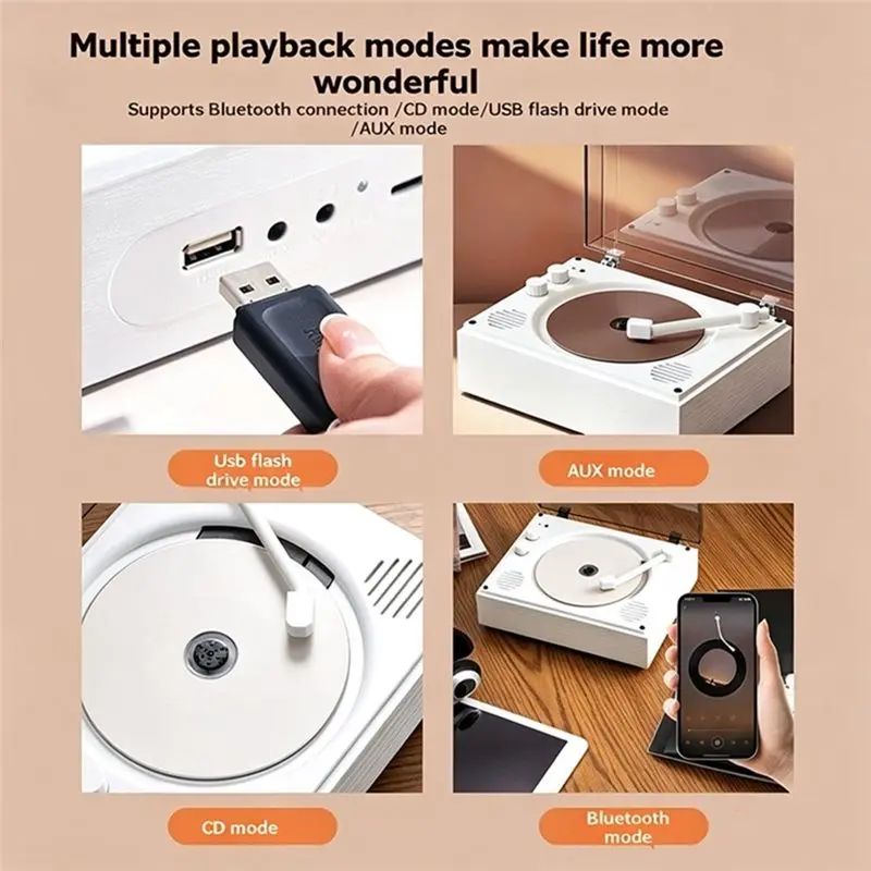 Multi-Function Portable Vintage CD Disc Player Bluetooth Speaker Wireless Music Reader Support Multiple Audio Formats