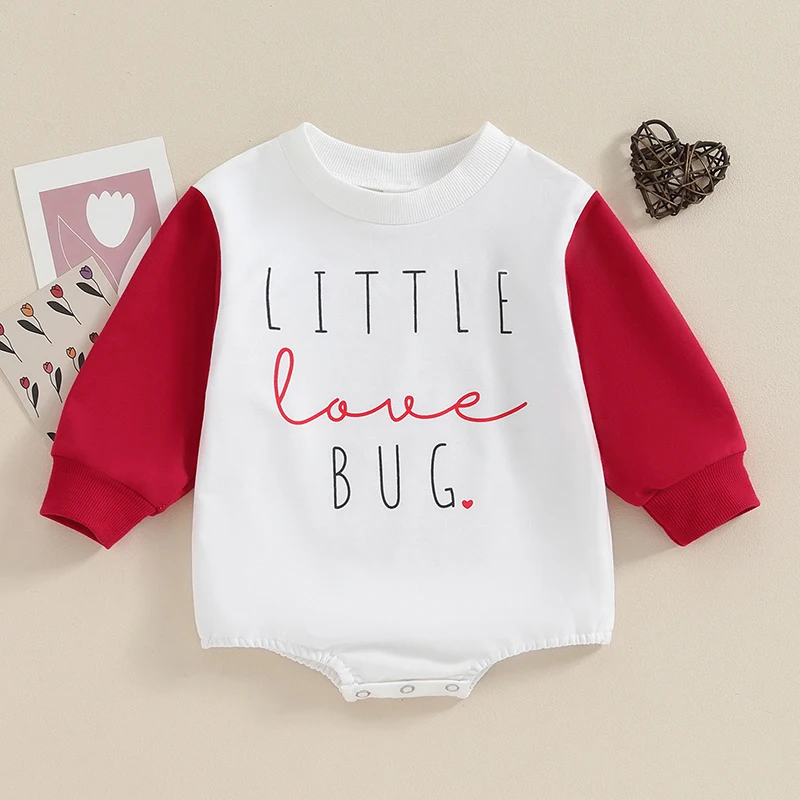 

2023-10-31 Lioraitiin 0-18M Baby Girls Boys Sweatshirts Rompers Valentine's Day Letter Print Contrast Color Long Sleeve Clothes