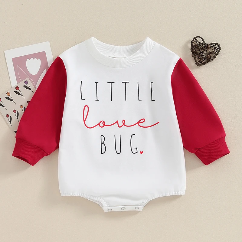 

BeQeuewll Baby Girls Boys Sweatshirts Rompers Valentine's Day Clothes Letter Print Contrast Color Long Sleeve Toddler Bodysuits