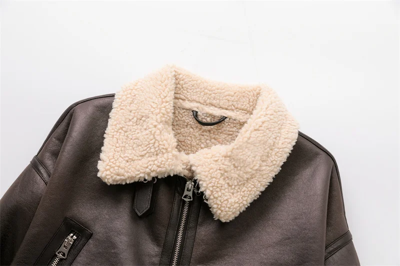 Neue Damenmode Dicke Warme Kunstfell-Jacke Vintage Langarm Mantel mit Gürtel für Frauen – Detail 3