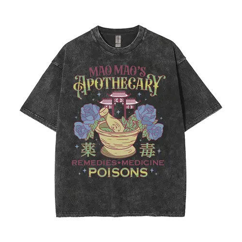 Camisetas lavadas de Anime de los diarios de boticário de Mao Mao, camiseta de dibujos animados de medicina, ropa para hombres y mujeres, camiseta estética de moda