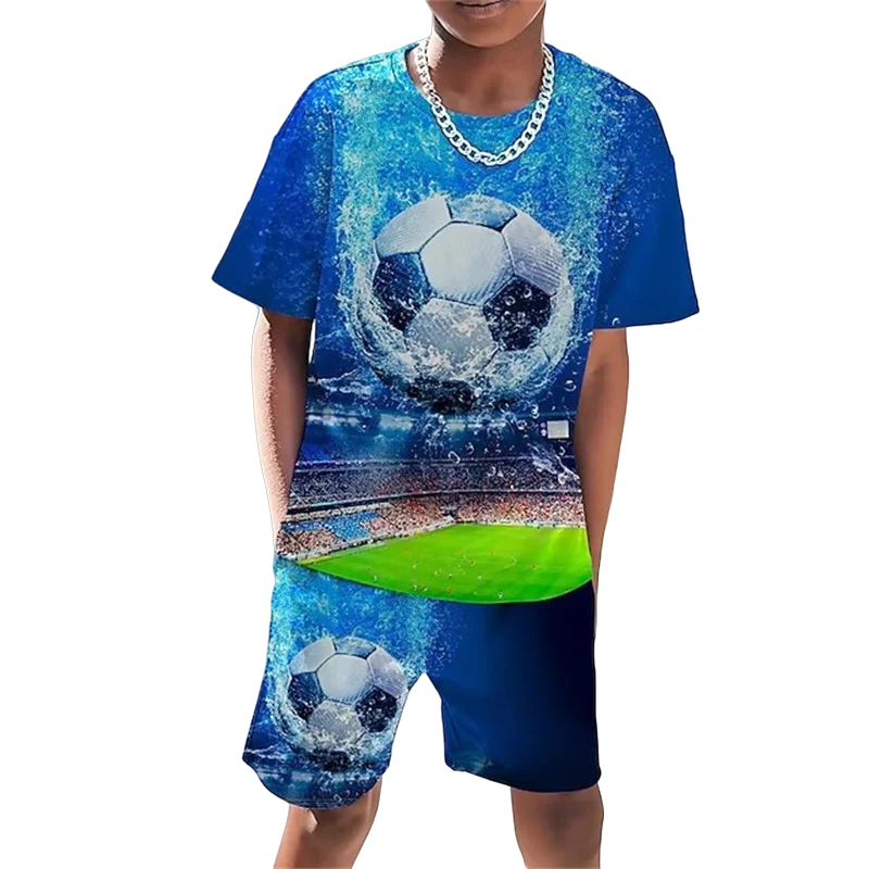 Boys and girls suits Europe and the United States new summer children's wear 3d sports football printing youth 3d printing