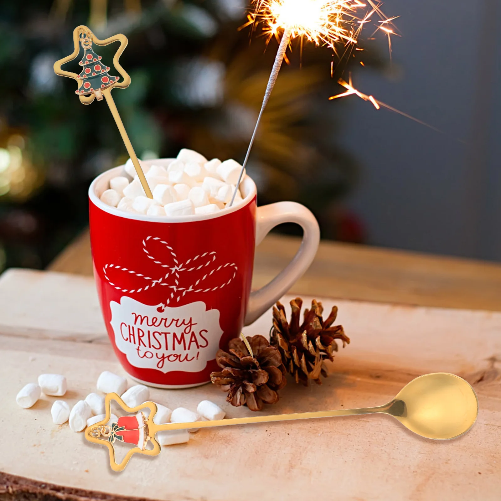 

4Pcs Christmas Spoon Set Stainless Steel Long Handle Mixing Coffee Dessert Spoons Party Gift Kit Xmas Themed Beverage Spoons