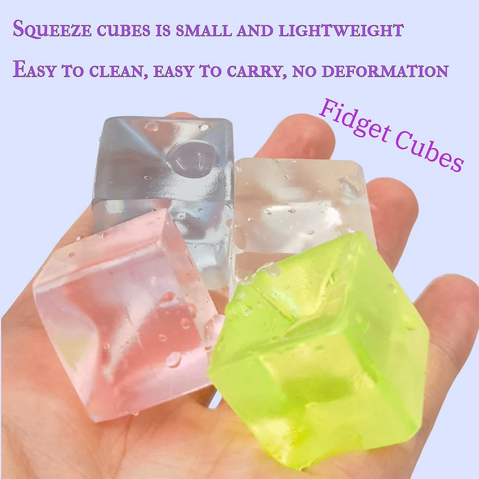 Lot 4 Cubes Anti-stress - Violet, Blanc, Bleu, Rose - TDAH - Anxiété - Cadeau