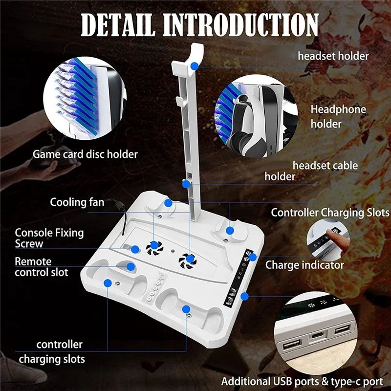 For PS VR2 PS5 Charging Station with Cooling Fan, VR Charging Display Stand with Headset and Game Storage Holder NND