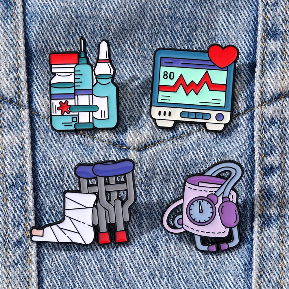 Broches de Metal médicos personales, alfileres de solapa, muleta, botella de medicina, electrocardiograma, estetoscop, insignia de médico, regalo de joyería