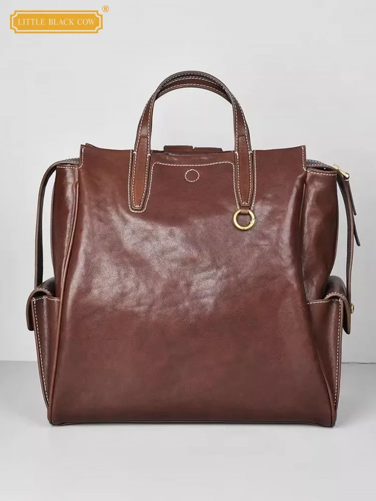 

Mens Office Business Casual Genuine Leather Backpack Large Capacity Vintage Natural Cowskin Unisex Travel Bag School Backpacks
