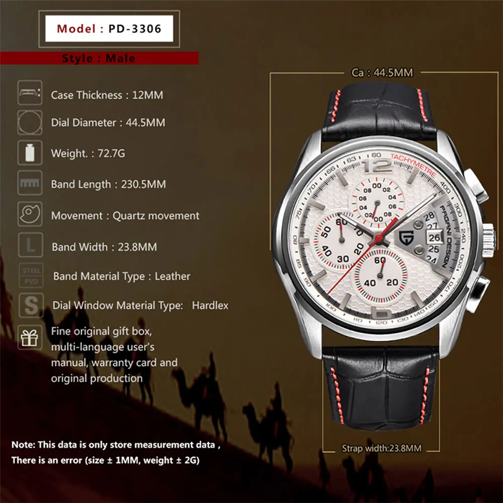 PAGANI DESIGN New PD-3306 Chronograph Men Watch Top Brand Classic Leather Waterproof Quartz Wristwatch for Man Gift Reloj Hombre view 5