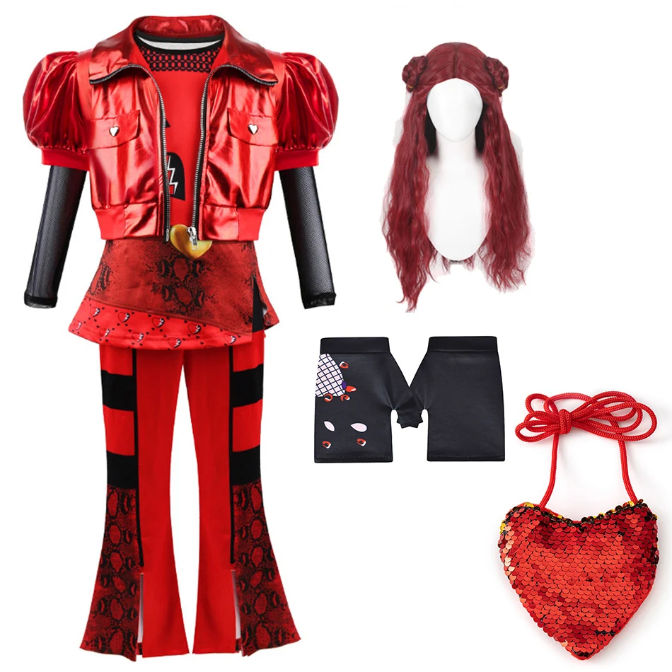 Girl Descendants 4 Costume Movie Same Style Three-piece Suit For Red Cosplay Girls Stage Performance Costume