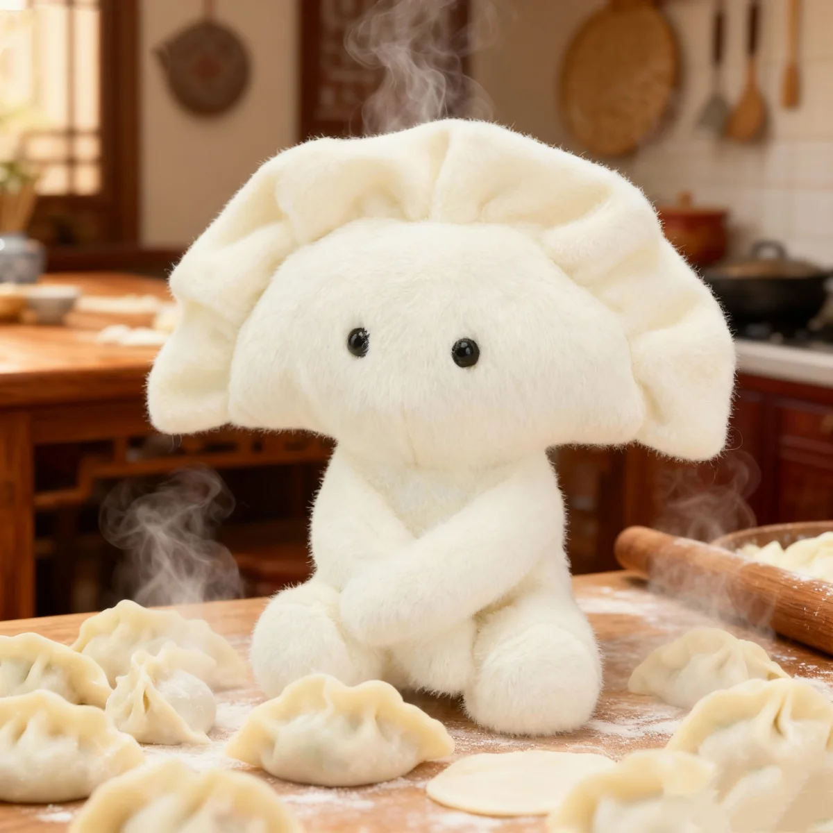 Dumpling Plush Toy Cute Stuffed Food with Happy Face Kawaii Character Adorable Cultural Plushie Gift for Kids New Year's Day
