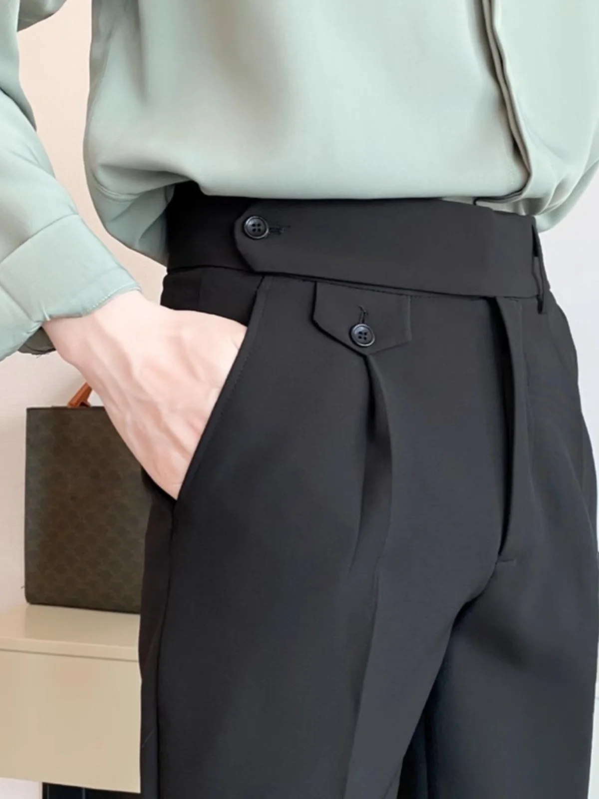 

Мужские повседневные брюки с завышенной талией, прямые, свободного кроя, в деловом стиле, летние, молодежные, в стиле Наполи, для бизнеса и повседневной носки