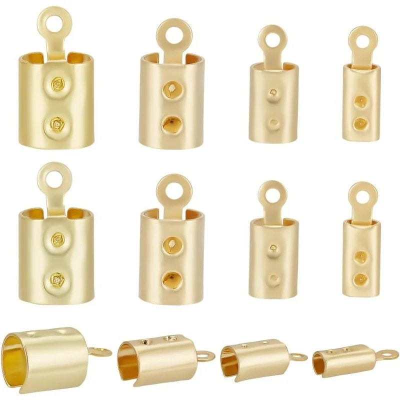 

1 Box 120Pcs 4 Size Fold Over Cord Ends 18K Gold Plated Crimp Ends Ribbon Ending Clasp Tips Connector for Jewelry Making