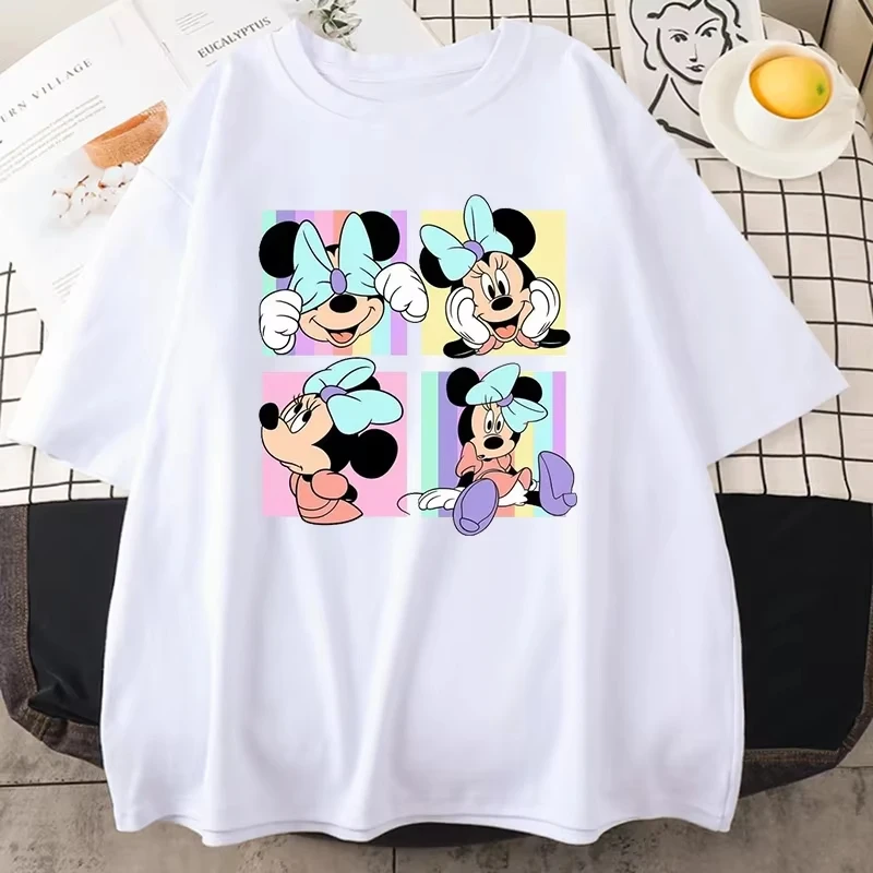 25 الصيف موضة جديدة ميكي ميني ميني 2025 مطبوعة مستديرة الرقبة لطيف حفلة مطبوعة رداء علوي غير رسمي كم قصير كبير