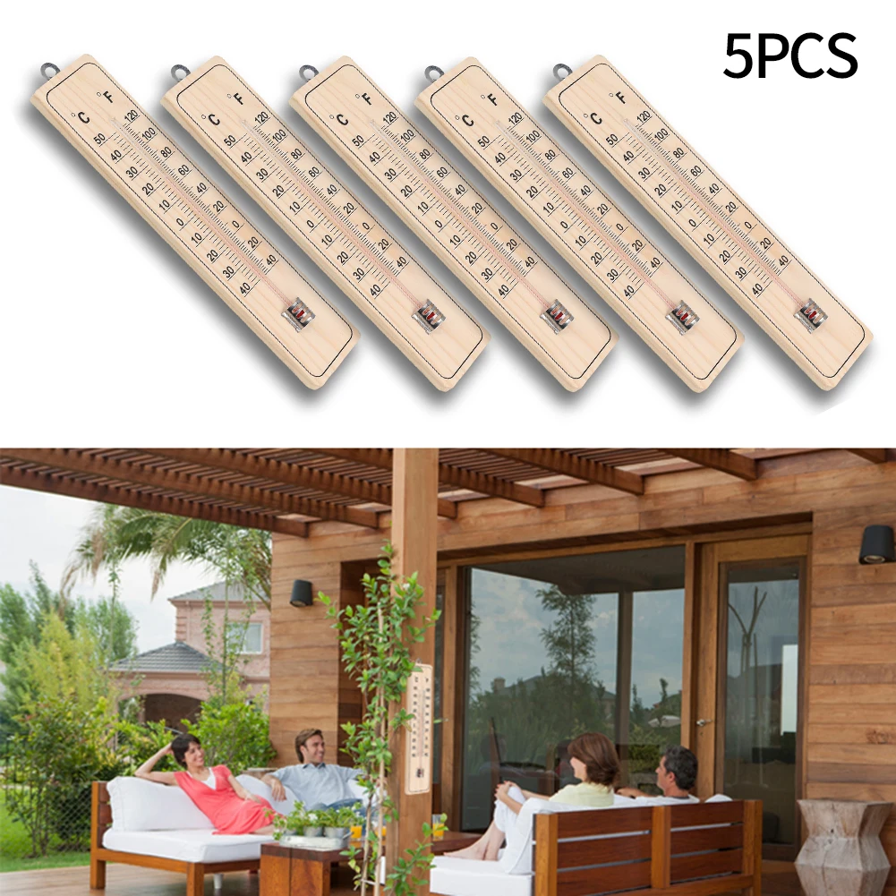 5Pcs Wall Thermometer Wood Outdoor Clear Digital Household Thermometer Analog Room Garden Thermometer Set 22cm × 5cm