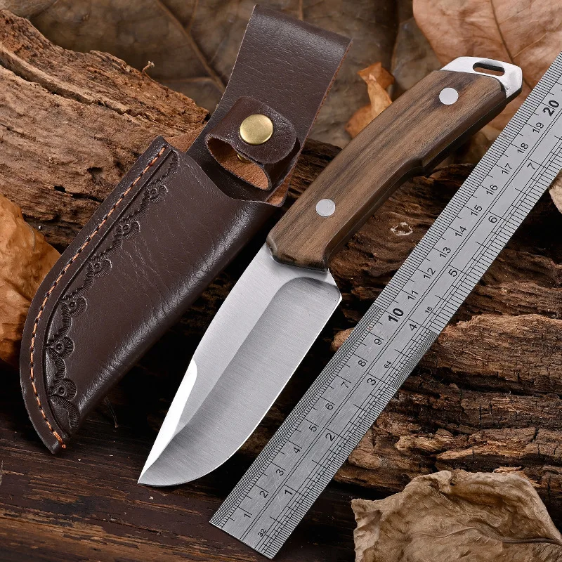 2025 new high-quality kitchen knife, solid wood sandalwood handle, stainless steel fruit knife with knife cover, straight knife