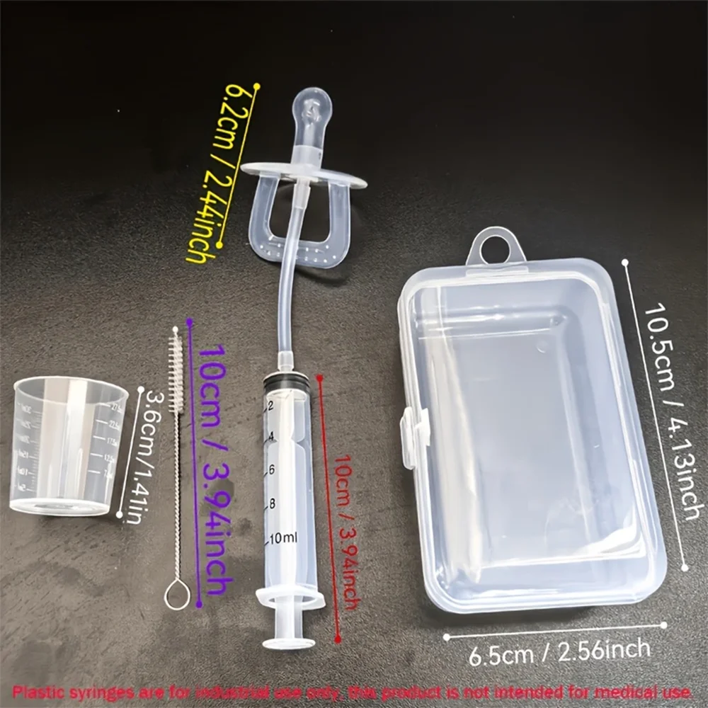 Infant Pacifier-Style Medicine Feeder Set, Anti-Choking Silicone Medicine Feeder with Graduated Measuring Cup and Cleaning Brush, Baby Medicine Feeding Tool, Infant Medicine Feeding Set, Medicine Feeder with Feeding Device, Measuring Cup, and Cleaning Brush, Medicine Feeding Set