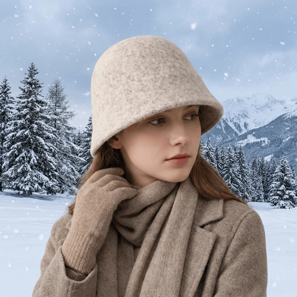 Sweet Solid Color Wool Fisherman Hat Handcrafted Warm Knitted Beanie Windproof Thick Winter Warm Bucket Hat Autumn Winter