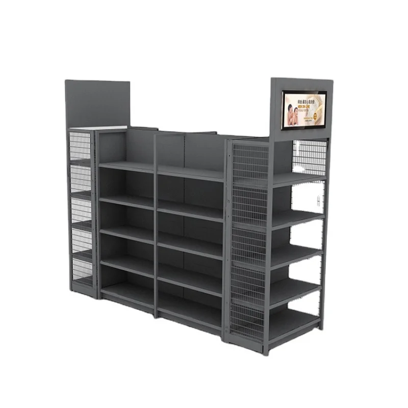 (customized)Convenience Store Shelf Supermarket Wooden Steel Shelf Middle Island Shelving