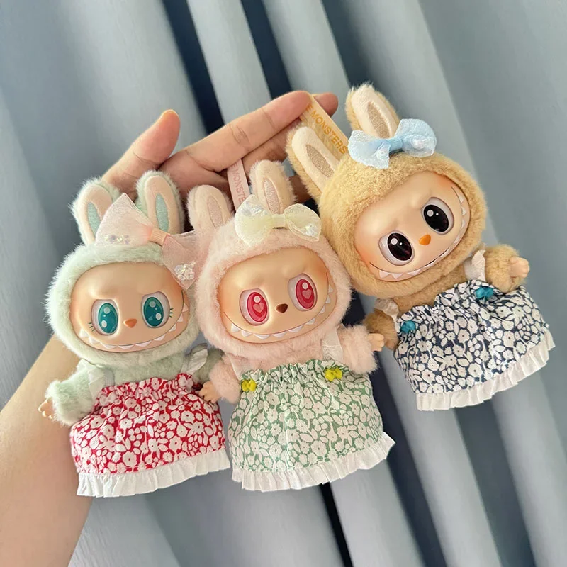 Vêtements de course en peluche avec jupe à bretelles florales, accessoires de tenue, poupées idoles Kpop coréennes, ensemble de vêtements de fête assis, Exo Labubu V1 V2