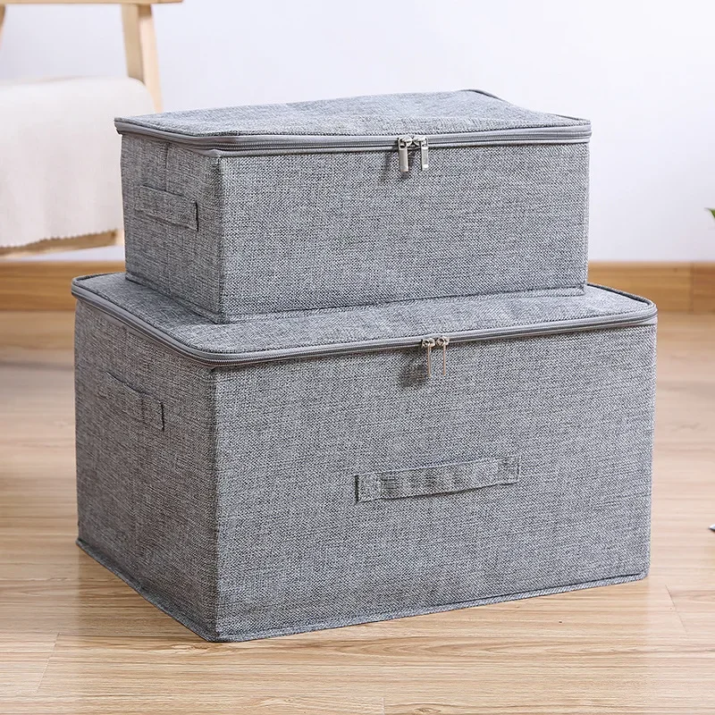 

2022 New Zippered Washable Cotton Linen Fabric Folding Storage Box Foldable Toys Organizer with Lid Storage Laundry Basket