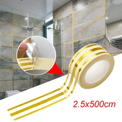 5m Home Decoration Tile Gap Tape Self-Adhesive Flooring Wall Seam Sealant Gap Filler Tape Waterproof Sealing Tile Sticker Gold