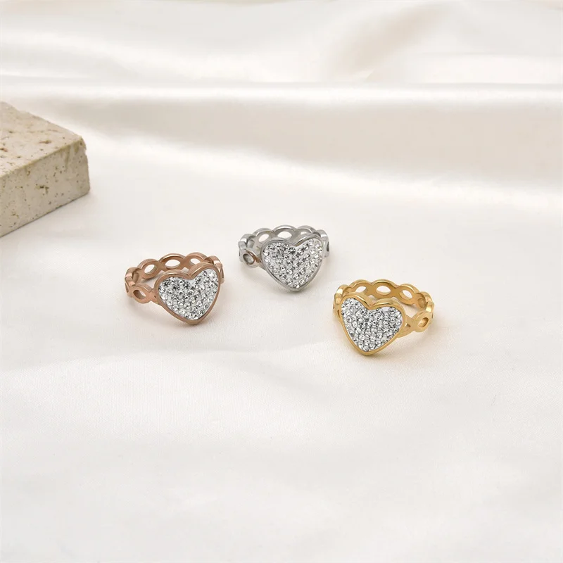 FYSARA High Quality Stainless Steel Gold Color Heart Ring with Cubic Zircon for Women Men Hollow Out Desgin Punk Styles Jewelry image 5