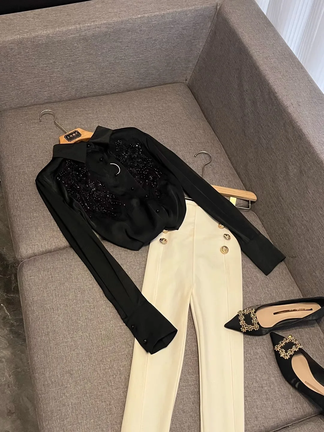 

Ele Long Sve Beaded irt for Women Heavy Embroidery Faionable Luxury Winter Season New Arrival French Sle irt