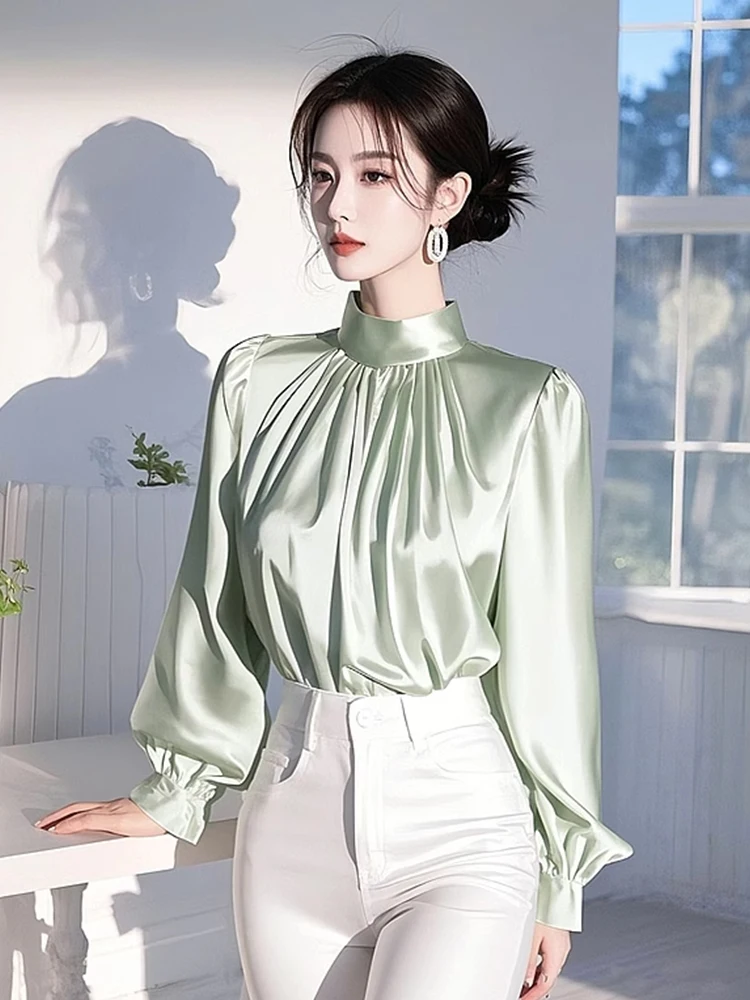 

Женский базовый топ с эффектом похудения, зимний, роскошный, плиссированный, с длинным рукавом, свободного кроя, для повседневной носки, однотонный, простой, индивидуальный стиль