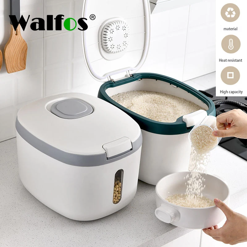 

Walfos 5/10KG Kitchen Rice Storage Box Nano Proof Moisture Proof Food Rice Container Sealed Cereals Bucket Kitchen Organizer