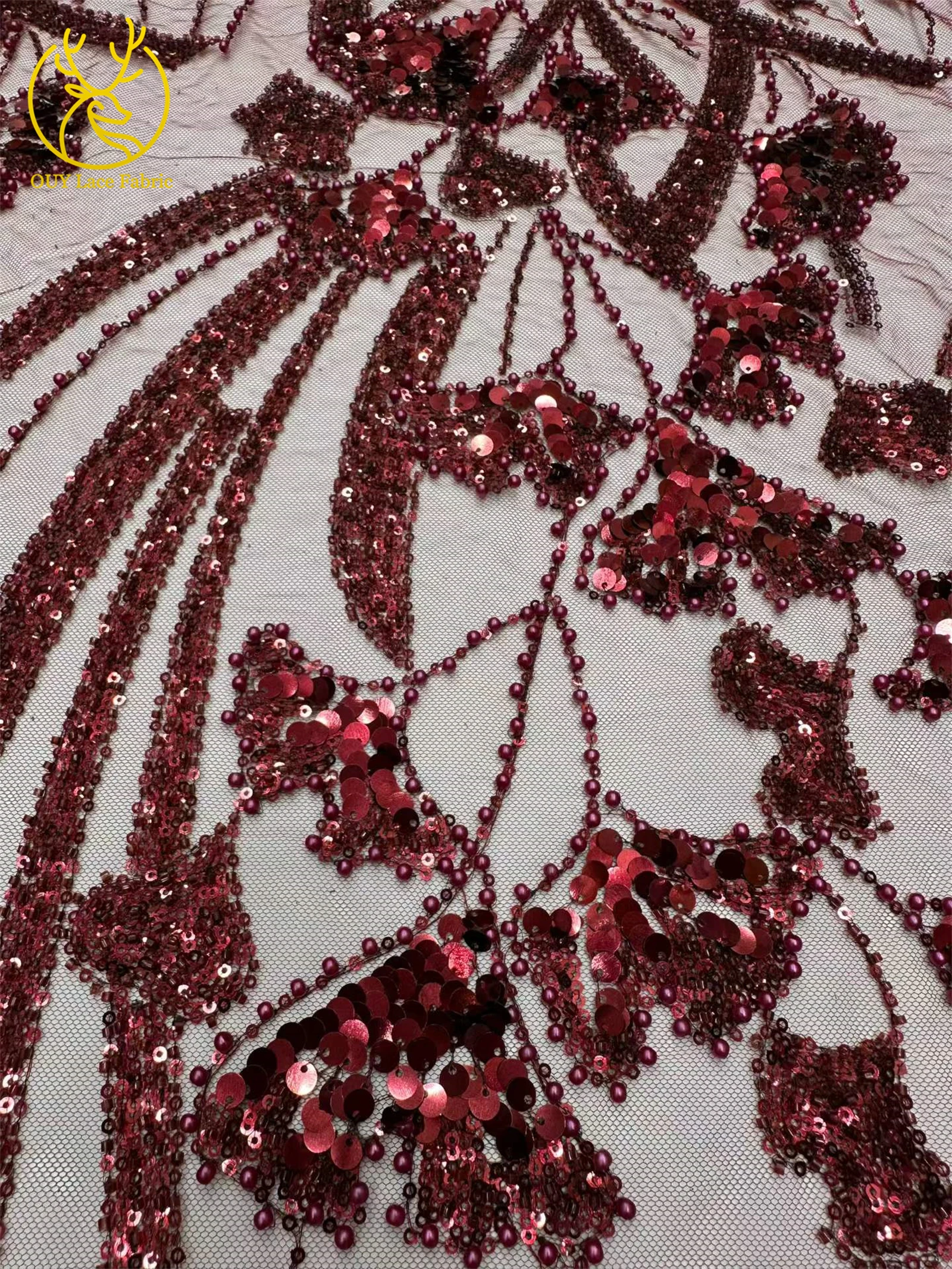 2026 Afrikanischer Pailletten-Perlen-Spitzenstoff Nigerianischer Hochwertiger Pailletten-Tüll-Spitzenstoff Stickerei Hochzeitskleid Nähen 5 Yards – Detail 7