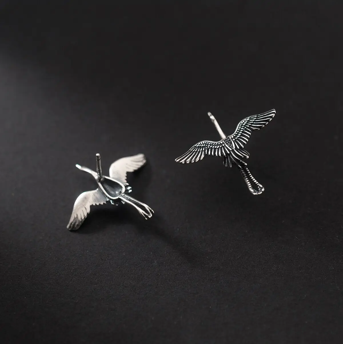 Retro Flying Crane Atmosphere Fashion 925 Sterling Silver Personality Bird Animal Earrings  E026