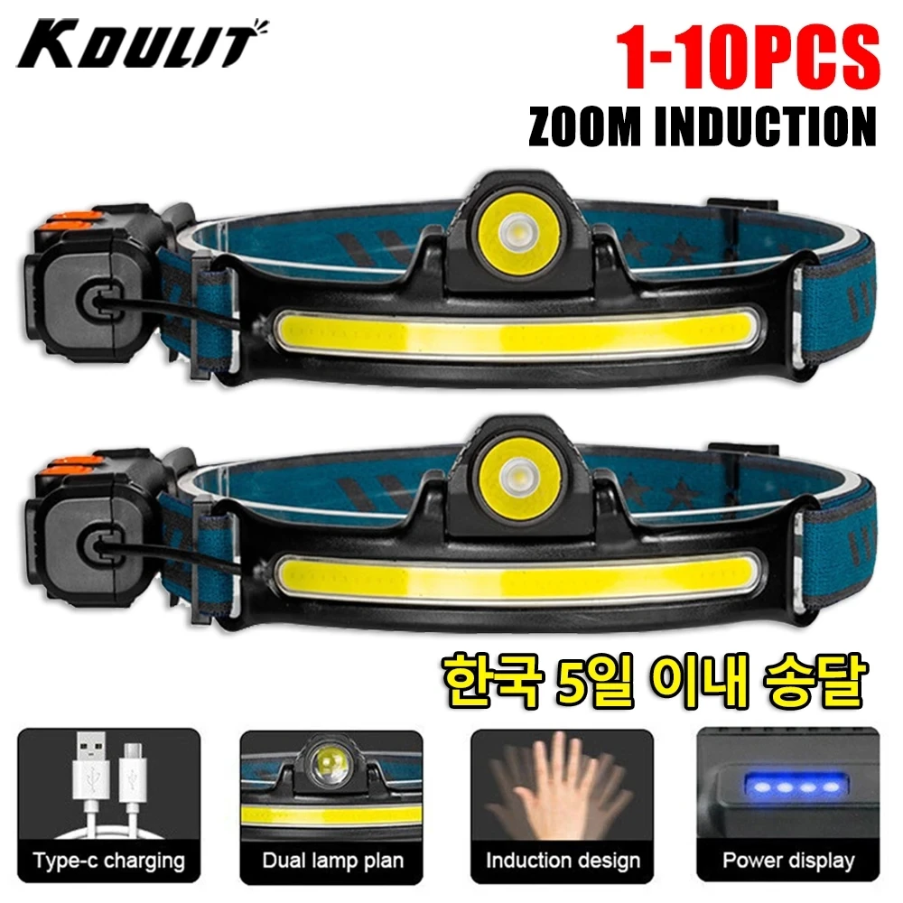 XPG+COB Zoom Induction Headlamp Built-in Battery USB Rechargeable Multifunction Waterproof Head Flashlight For Camping Fishing