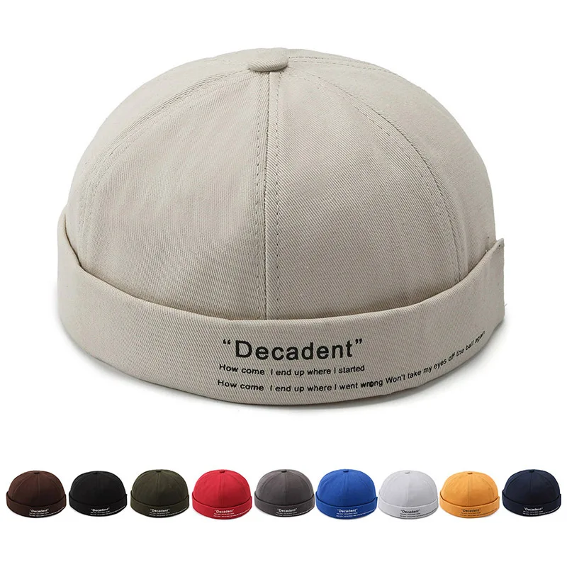 

Brand Men's Brimless Docker Hat Spring Plain Cotton Letter Beanie Cap Rolled Cuff Harbour Hats Sailor Fisherman Landlord Hat