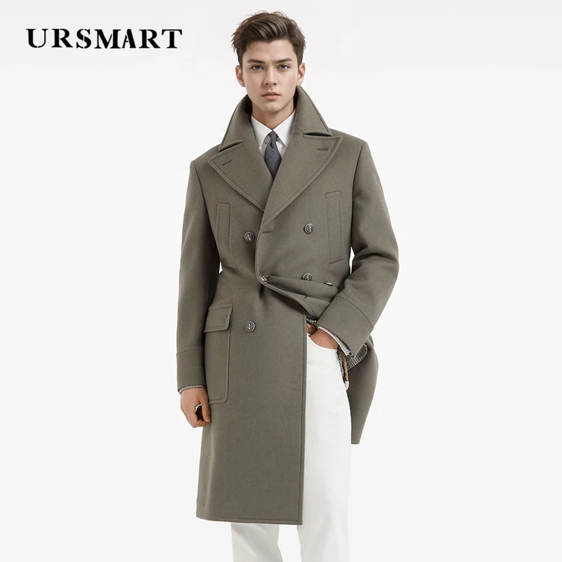 Men's High-Quality Classic Long British Wool Coat - New Autumn/Winter Product Custom with Patch Pockets