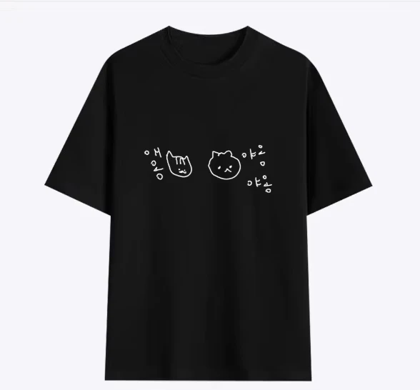 2026 Korean Annoyed Cat Short-sleeve Printed T-shirt Top Cute Line Art Cat Meme Graphic Casual Streetwear Daily Wear Versatile