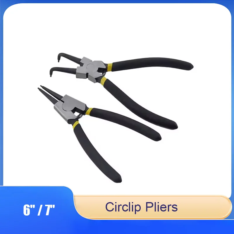 6 7 Heavy Duty Circlip Pliers Kit - Internal External Straight Bent Jaws for Motorcycle & Auto Maintenance