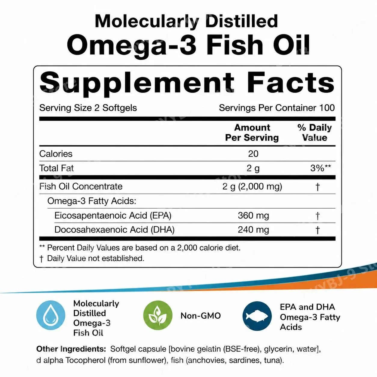 Omega 3 Fish Oil Softgels with EPA DHA, Molecularly Distilled, Heart, Brain and Eye Health Support, Easy to Swallow, 200 Count - view 5