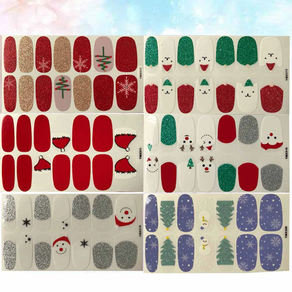 

6 Pcs Nail Stickers Christmas DIY Glitter Baby Girl Transfers Applique Fake Nails Wraps Removable Patch Decals