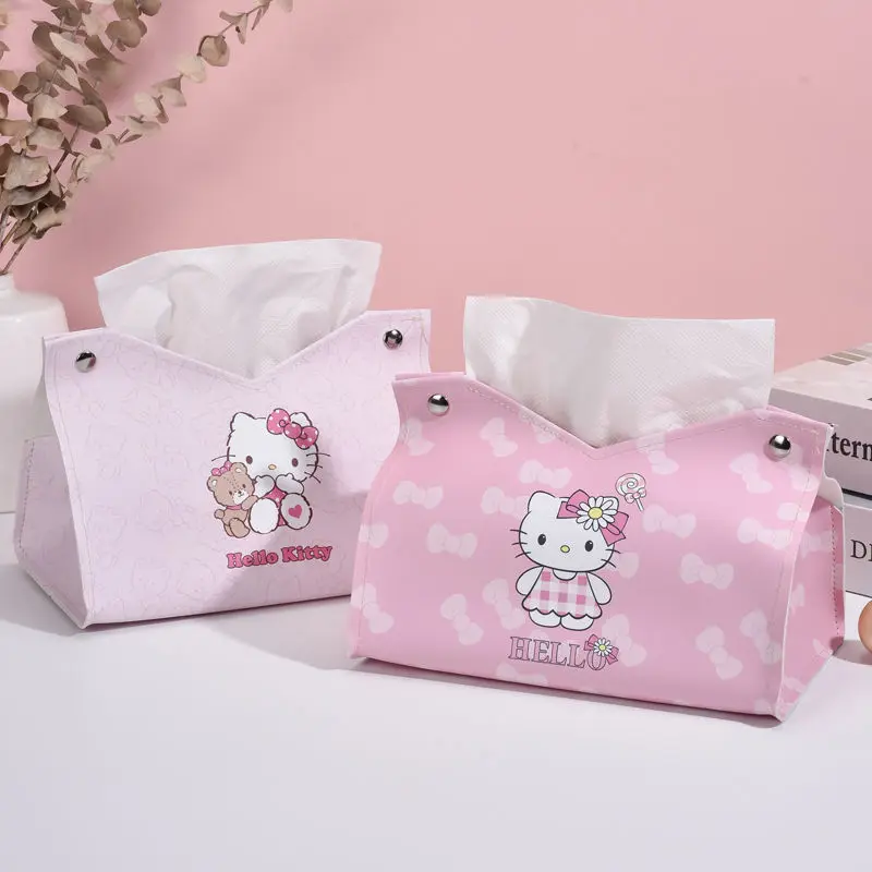 

Fashion Hello Kitty Tissue Box Sanrio Anime Cute Cartoon Restaurant High-end Simple Multi-functional Portable Dirty Tissue Box