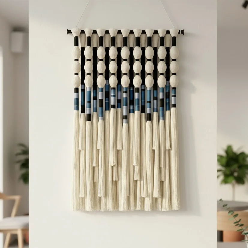 #￥Textured Natural Art Deco Macrame Cotton Textile Vertical Pattern Home Decor for Restaurants and Weddings