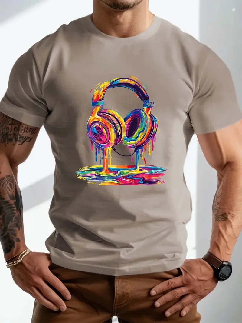 Men\'s  Psychedelic Headphones T-shirt 3D Printing Summer Street Daily T-shirt Leisure Sport Breathable Plus Size Men\'s Clothing