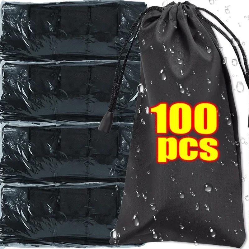 1-100PCS Waterproof Sunglasses Storage Bag Microfiber Storage Pouch Portable Glasses Drawstring Handbag Black Sleeve Container