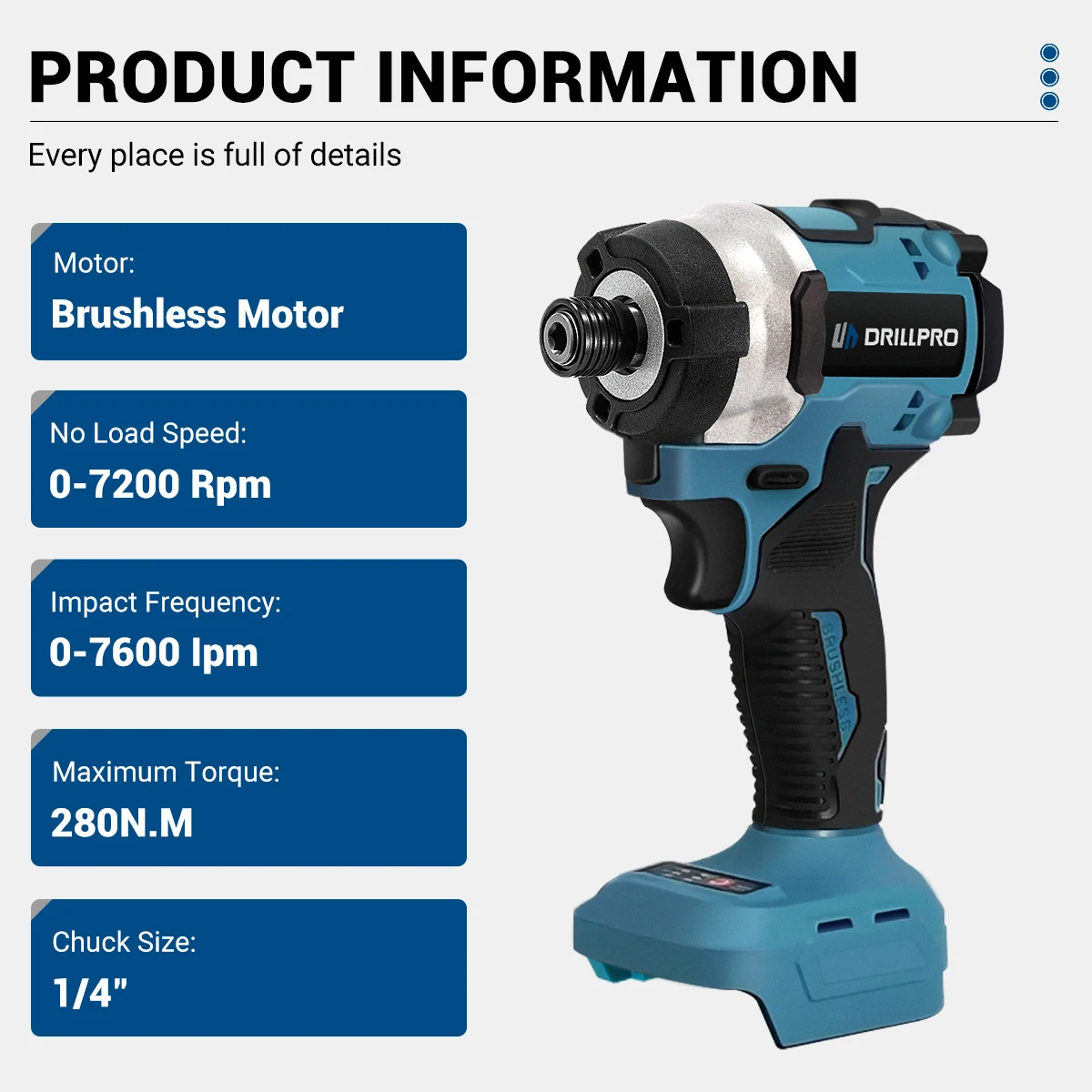 Drillpro 588N.m Brushless Electric Screwdriver Drill Wireless 7600 IPM Cordless Electric DrillPower Tool For 18v Battery