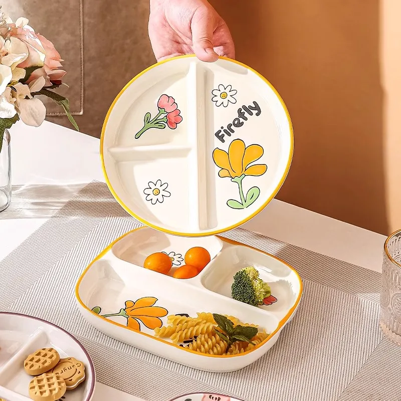 Portion Control Diet Ceramic Plate Divided Dessert Snack Serving Dish Platter for Balanced Meal Food Separator Appetizer Tray