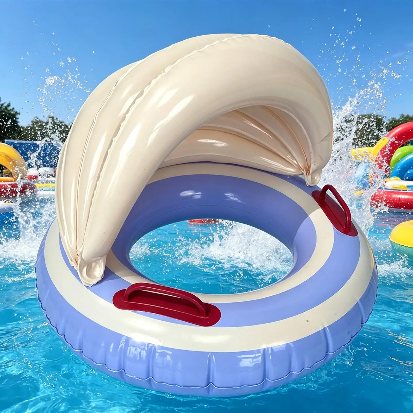Kids Pool Float With Canopy With Handle Leak-Proof PVC Blow Up Anti-Tip Pool Float With Canopy For Lake Lounging Beach Games