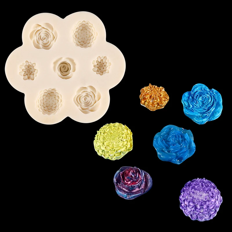 7 In 1 fiore rosa peonia stampo In Silicone fiore fai da te Aroma candela gesso ornamenti gesso stampo sapone fatto a mano