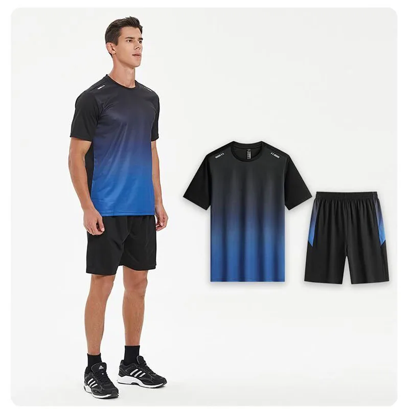 Roupa esportiva de secagem rápida para homens, camiseta esportiva de manga curta e shorts, agasalho de corrida, treino de ginástica, roupas fitness