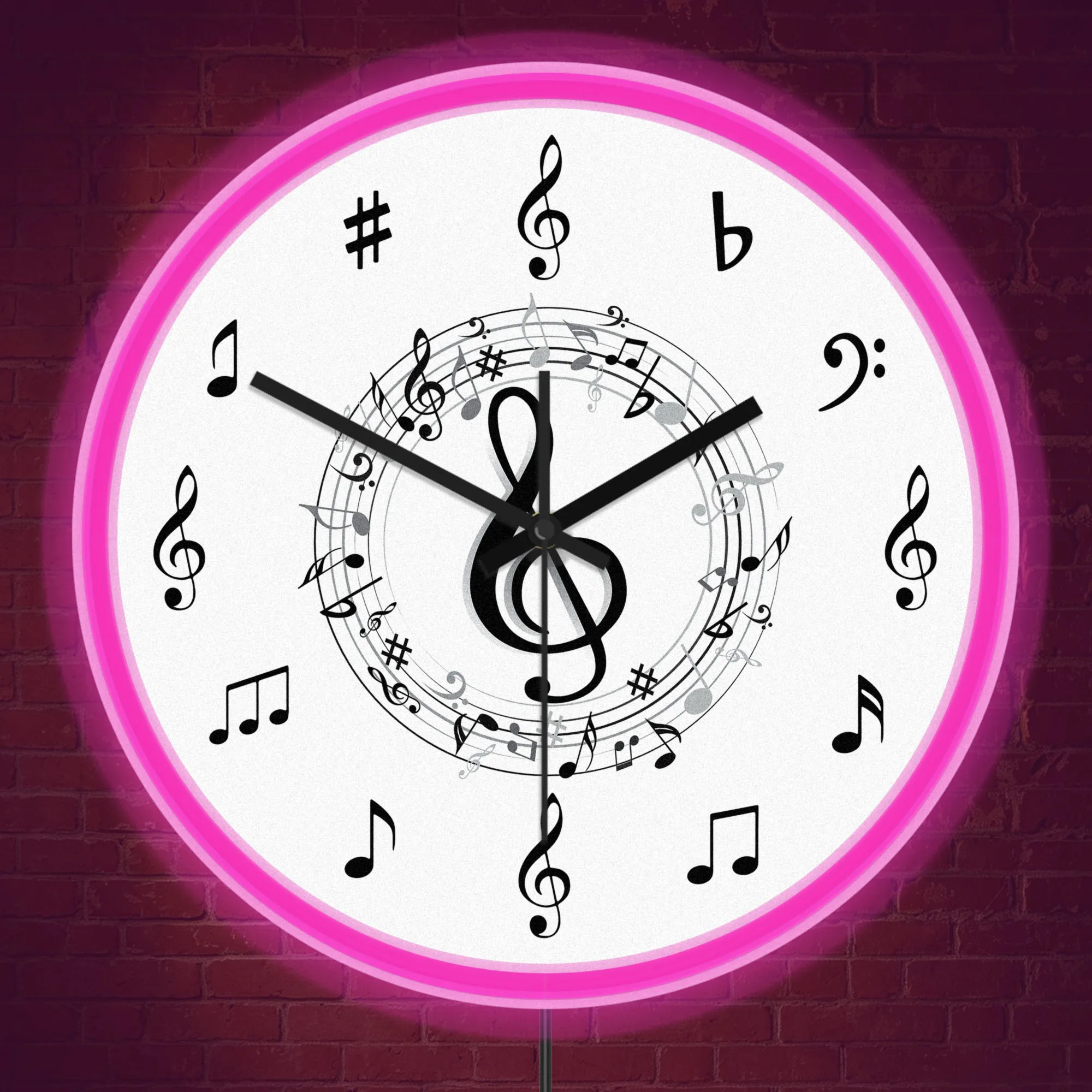 Treble Clef Musical Note Neon Wall Clock for Music Studio Music Symbol Staff Notation Illuminated Wall Sign LED Light Up Clock